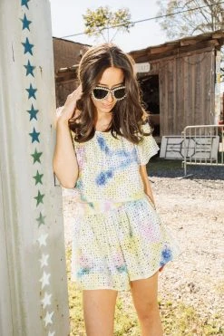 Queen Of Sparkles Spring 2022 Yellow Tie Dye Pearl Swing Short