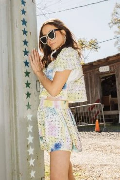 Queen Of Sparkles Spring 2022 Yellow Tie Dye Pearl Swing Short