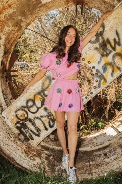 Queen Of Sparkles Spring 2022 3D Pink Smiley Skort