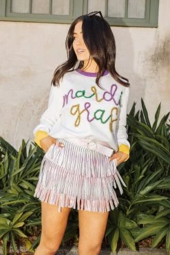 Queen Of Sparkles Mardi Gras Leather Fringe Belt Skort Skirts