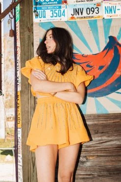 Queen Of Sparkles Spring 2022 Tangerine Rhinestone Burst Swing Short 6 Queen Of Sparkles Spring 2022 Tangerine Rhinestone Burst Swing Short