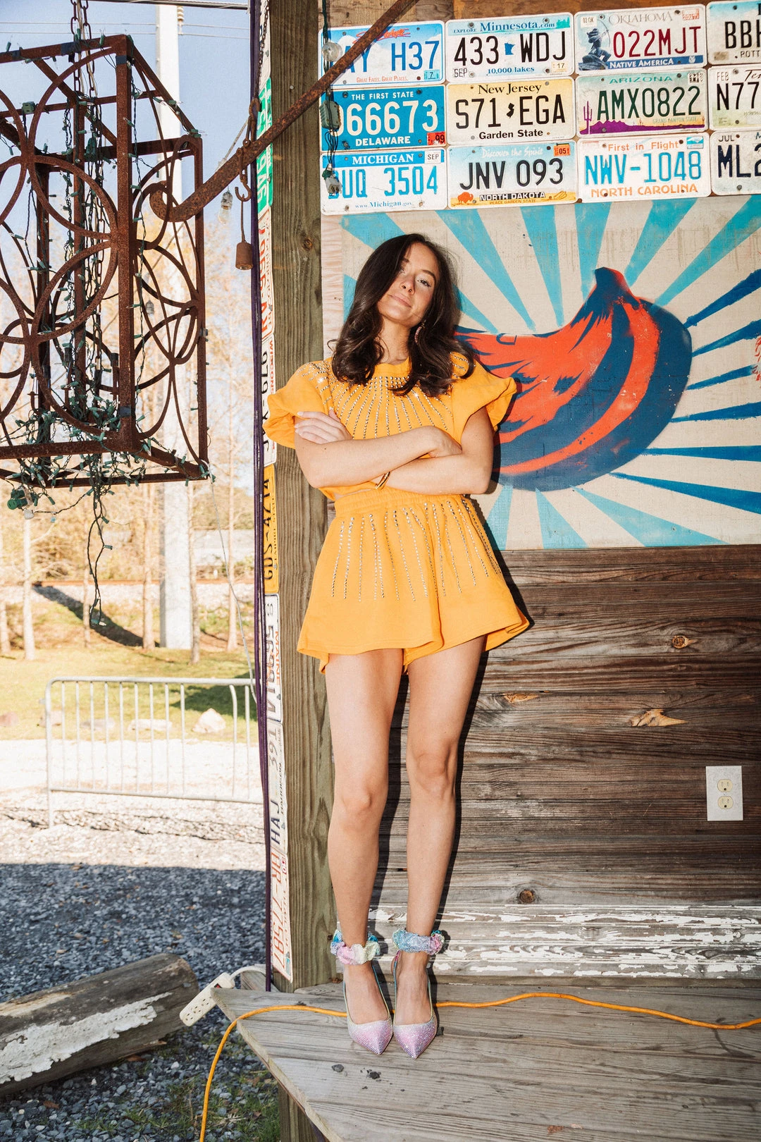 Queen Of Sparkles Spring 2022 Tangerine Rhinestone Burst Swing Short 3 Queen Of Sparkles Spring 2022 Tangerine Rhinestone Burst Swing Short