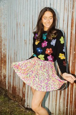 Queen Of Sparkles Neon Sequin Pleat Mini Skirt Spring 2022