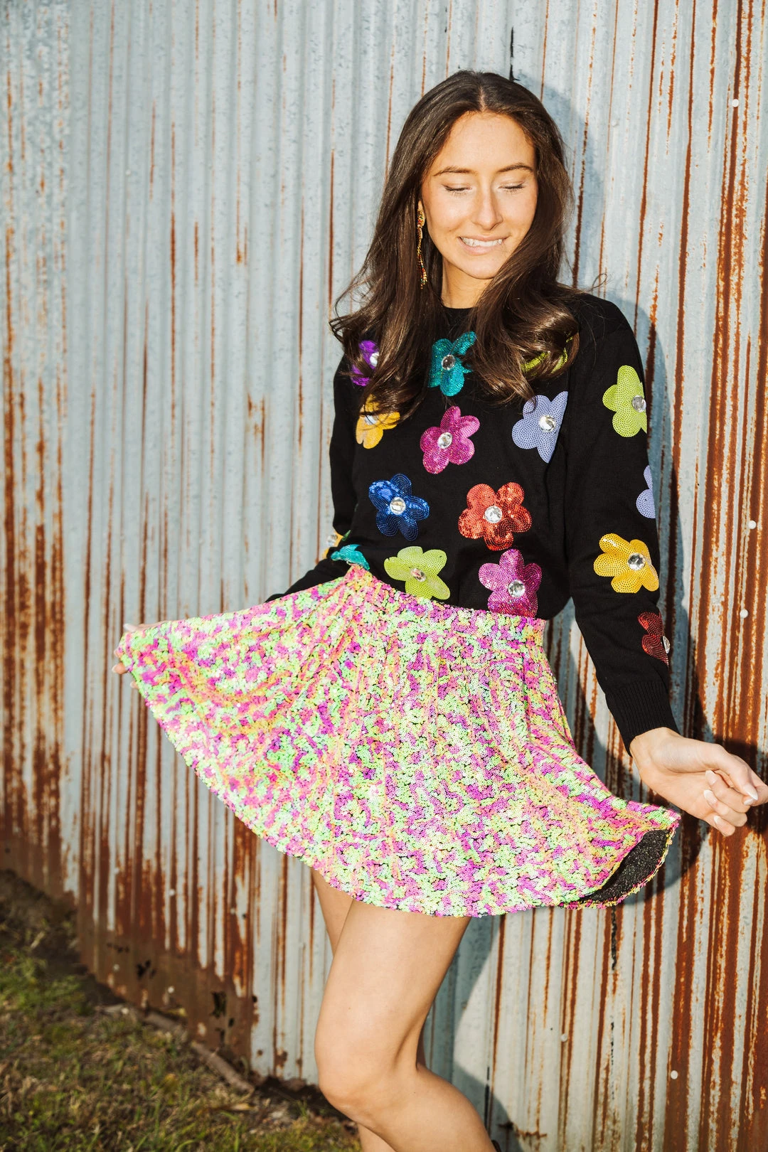 Queen Of Sparkles Neon Sequin Pleat Mini Skirt Spring 2022 3 Queen Of Sparkles Neon Sequin Pleat Mini Skirt Spring 2022