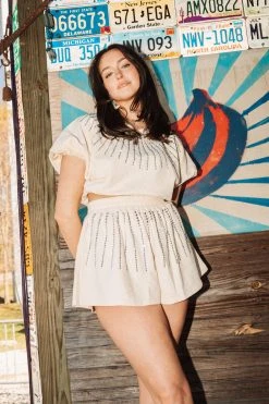 Queen Of Sparkles Beige Rhinestone Burst Swing Short Spring 2022