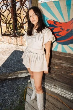 Queen Of Sparkles Beige Rhinestone Burst Swing Short Spring 2022