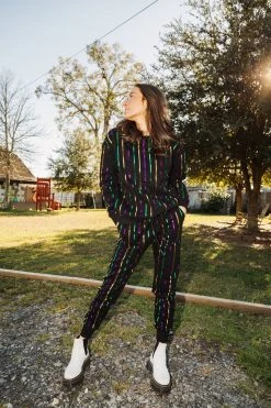 Queen Of Sparkles Pants Mardi Gras Stripe Jogger