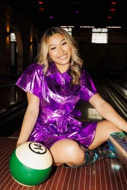 Queen Of Sparkles Spring 2022 Purple Metallic Collar Dress