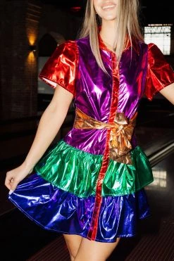 Queen Of Sparkles Rainbow Metallic Collar Dress