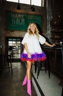 Queen Of Sparkles Dresses Feather Bottom Button Dress