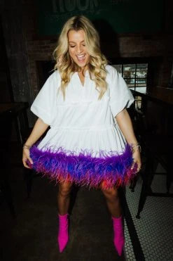 Queen Of Sparkles Dresses Feather Bottom Button Dress