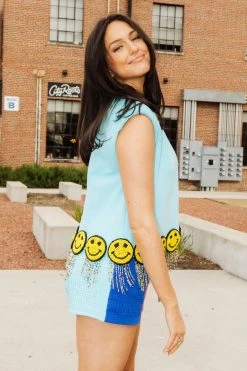 Queen Of Sparkles Spring 2022 Fringe Smiley Shoulder Pad Tank