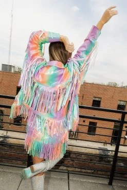 Queen Of Sparkles Rainbow Leather Fringe Jacket Spring 2022