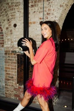 Queen Of Sparkles Red Feather Bottom Tee Dress Spring 2022
