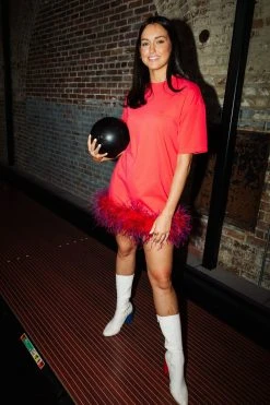 Queen Of Sparkles Red Feather Bottom Tee Dress Spring 2022