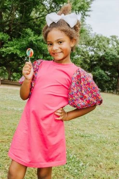 Queen Of Sparkles Kids Hot Pink Sequin Poof Sleeve Dress