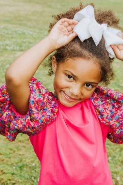 Queen Of Sparkles Kids Hot Pink Sequin Poof Sleeve Dress