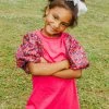 Queen Of Sparkles Kids Hot Pink Sequin Poof Sleeve Dress